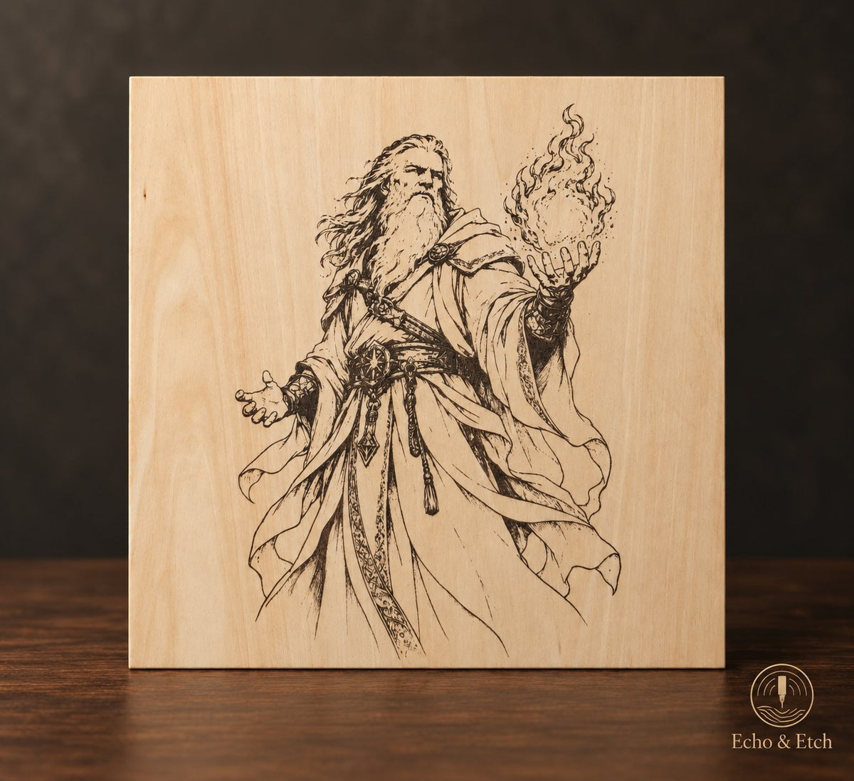 The Battle Mage laser-engraved wooden plaque