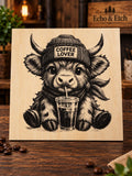 Highland Cow 'Coffee Lover' Laser-Engraved Wooden Plaque