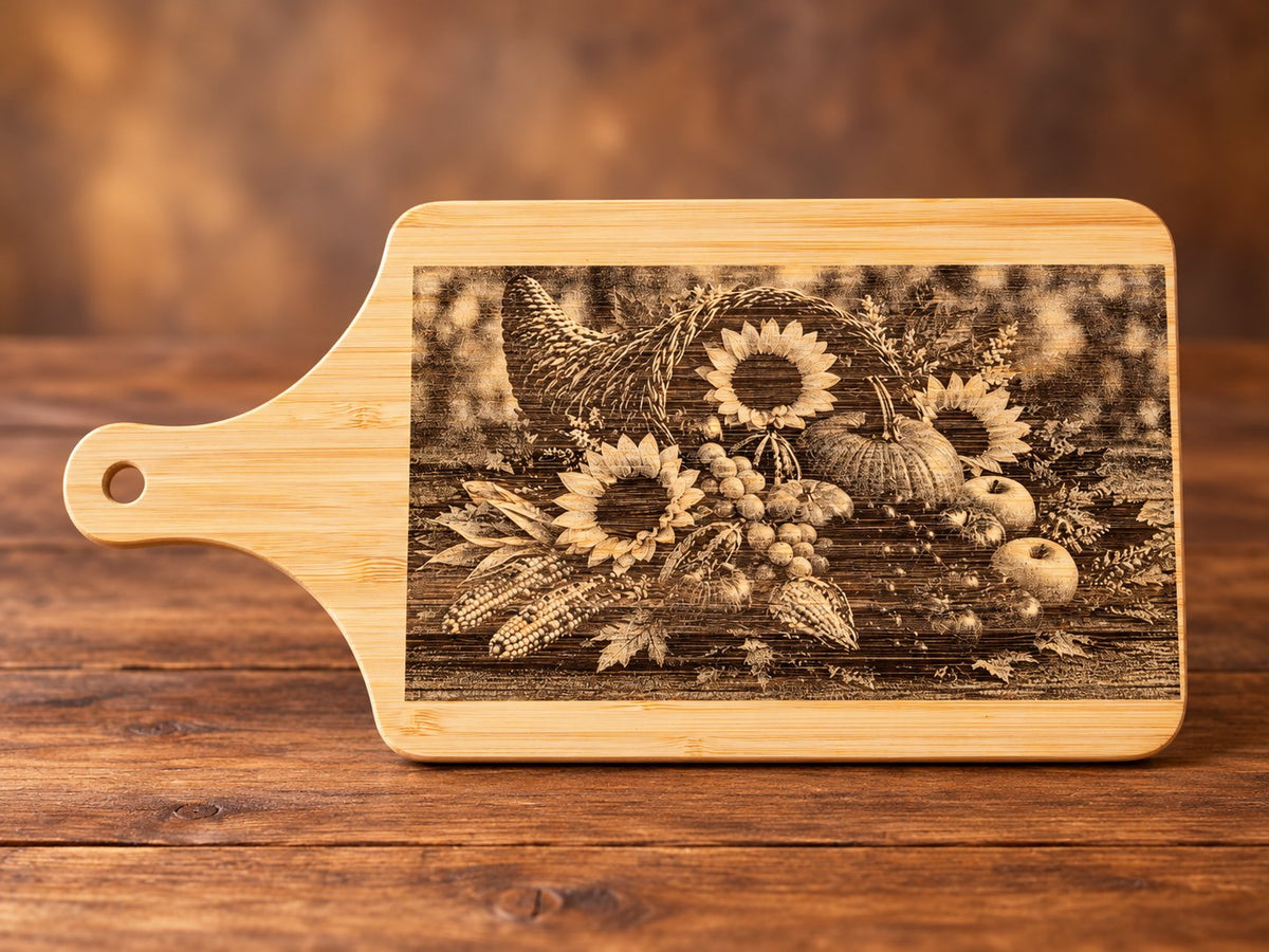 Harvest Cornucopia Laser-Engraved Bamboo Cutting Board