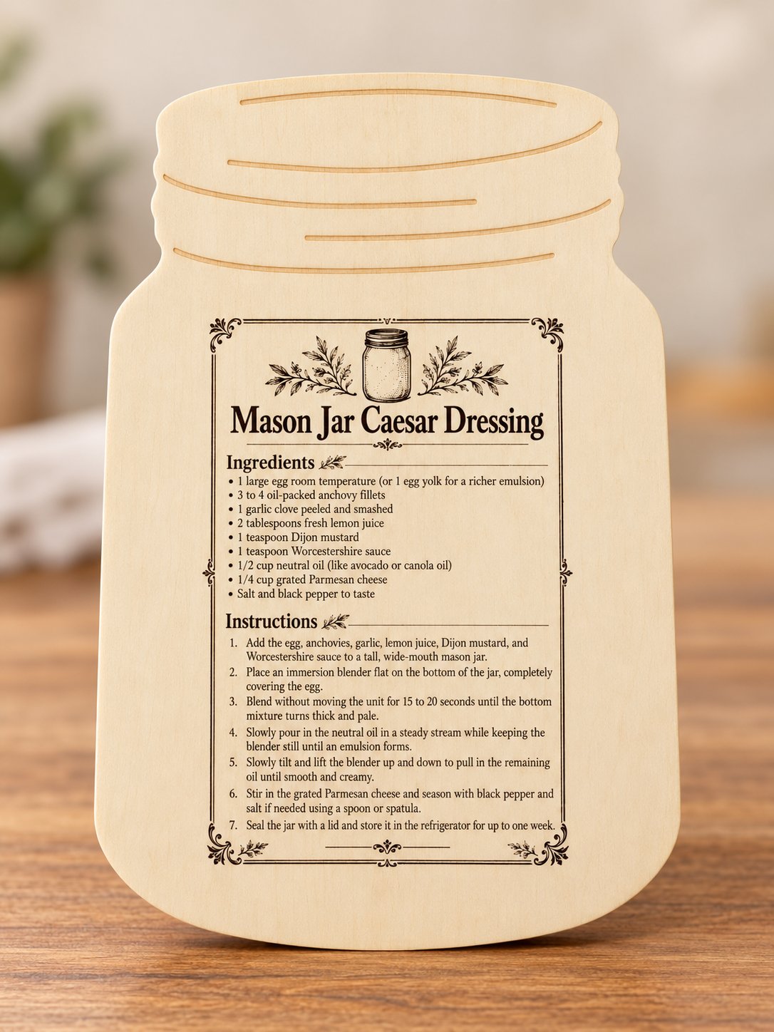 Mason Jar Caesar Dressing Laser-Engraved Recipe Plaque
