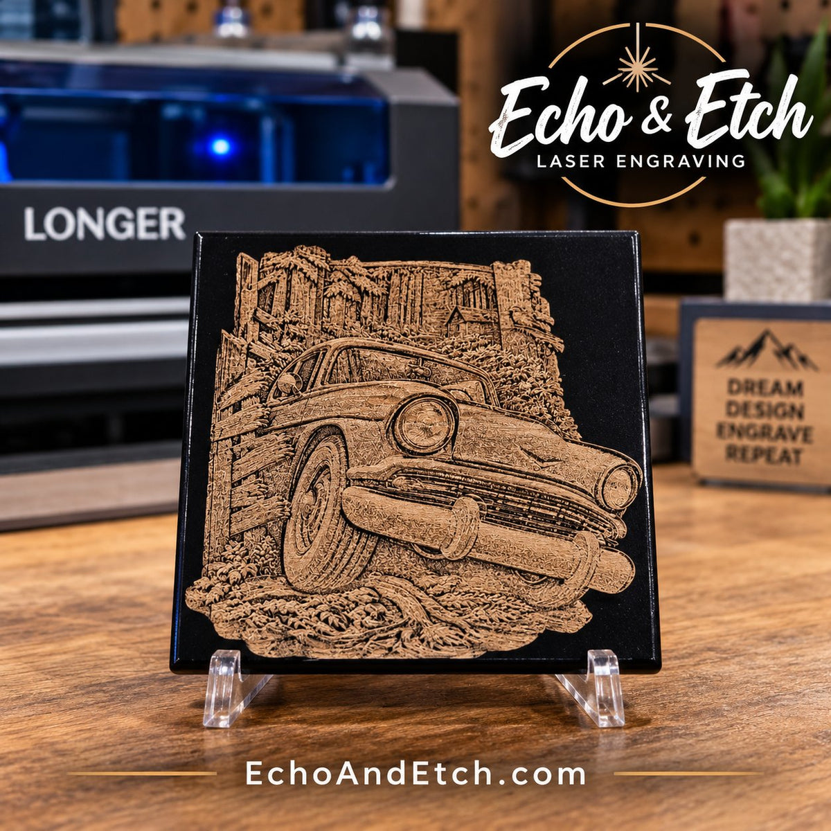 Classic Car Laser-Engraved Painted Tile