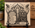 Isaiah 53 laser-engraved wooden plaque depicting Heavenly Throne and Crucifixion at Calvary with scriptural timeline on premium wood