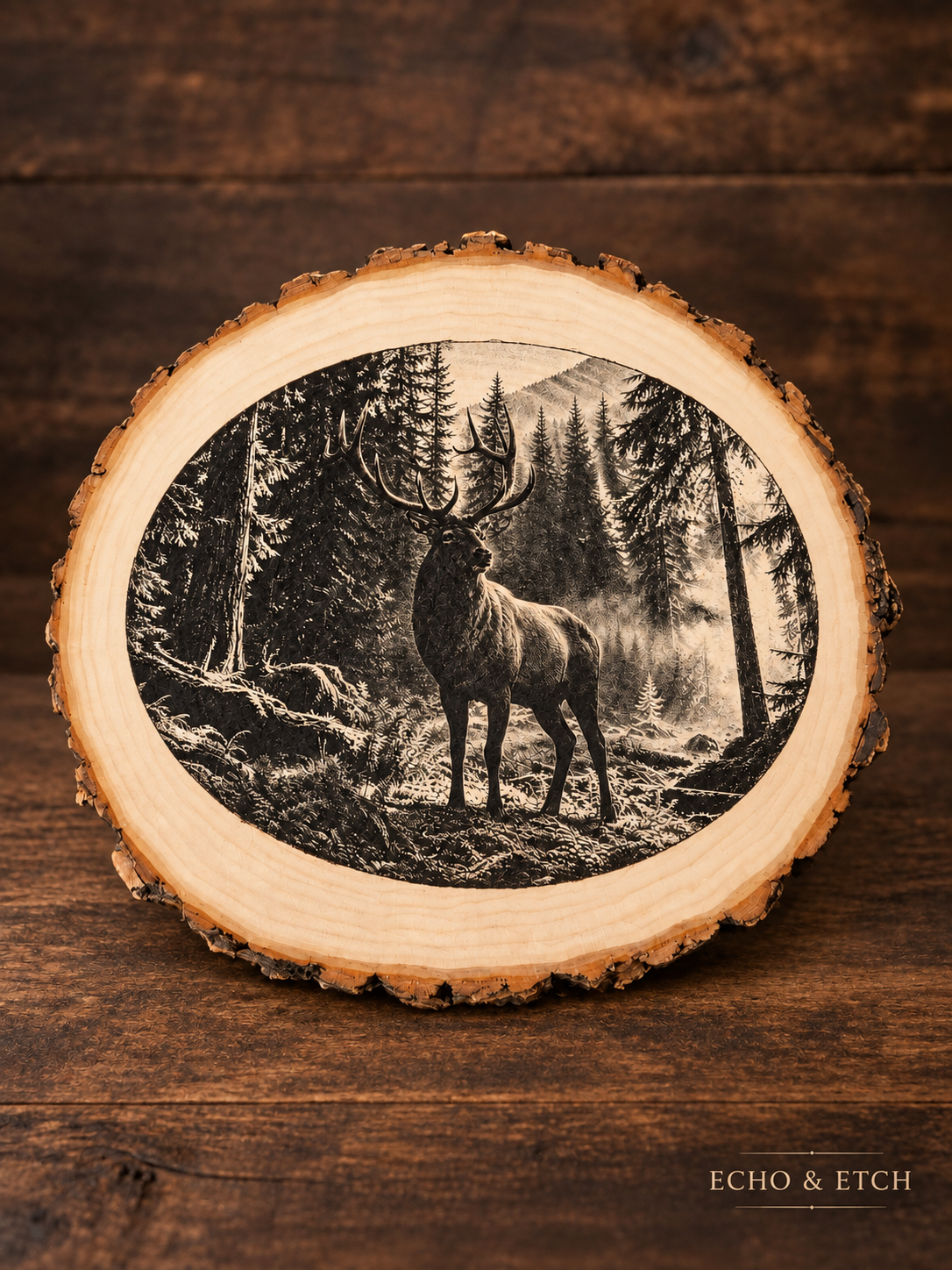 Majestic Elk Laser-Engraved Wood Slice