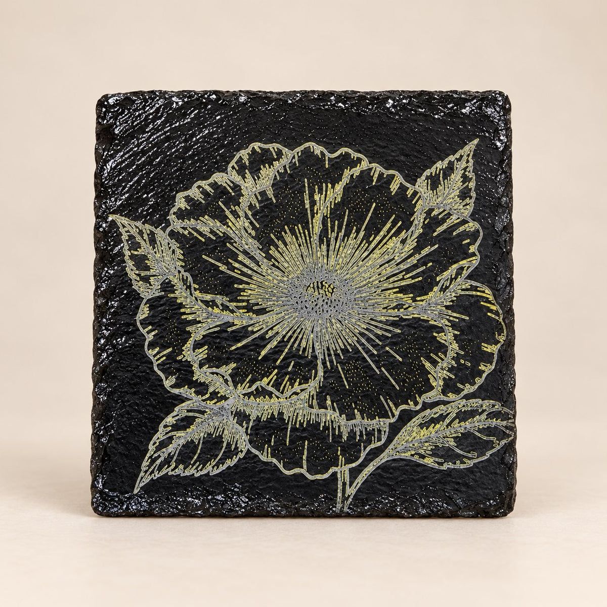 Golden Bloom laser-engraved slate tile