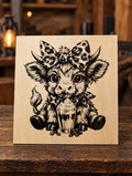 Highland Cow Calf with Leopard Bow Laser-Engraved Wooden Plaque