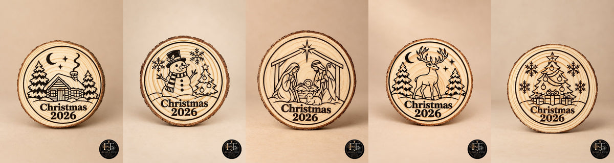 Christmas 2026 Wood Slice Ornament 5-Pack – Complete Laser-Engraved Set