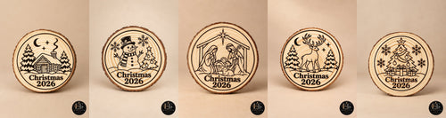 Christmas 2026 Wood Slice Ornament 5-Pack – Complete Laser-Engraved Set