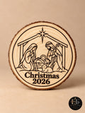 Nativity Christmas 2026 Ornament – Laser-Engraved Wood Slice