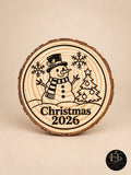 Snowman Christmas 2026 Ornament – Laser-Engraved Wood Slice