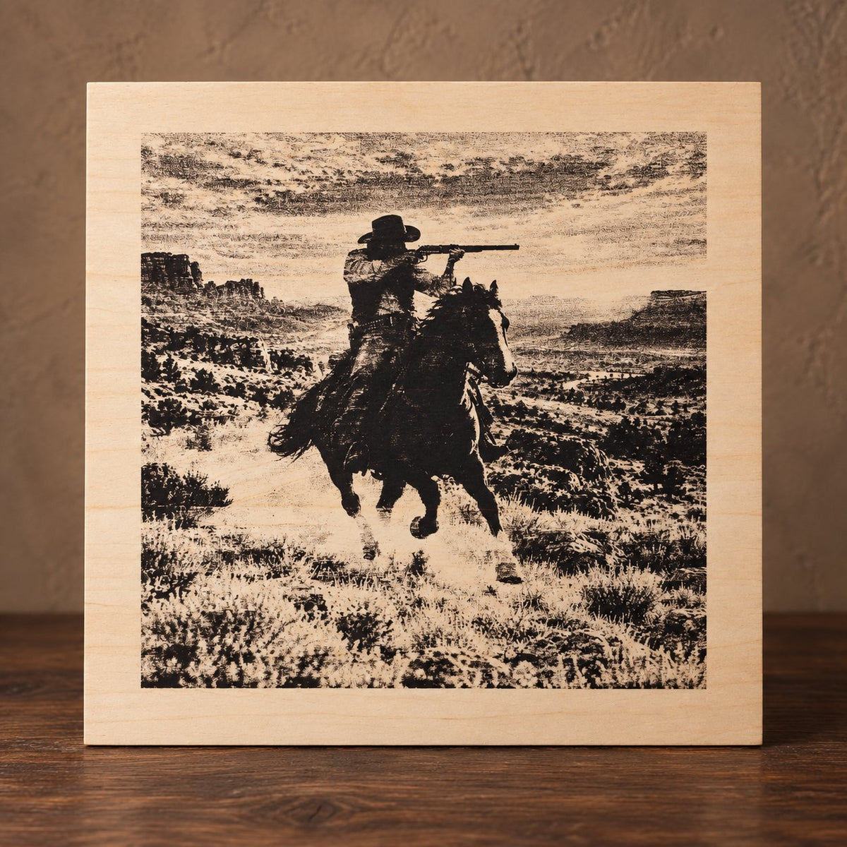 Rifleman on Horseback Laser-Engraved Wooden Plaque