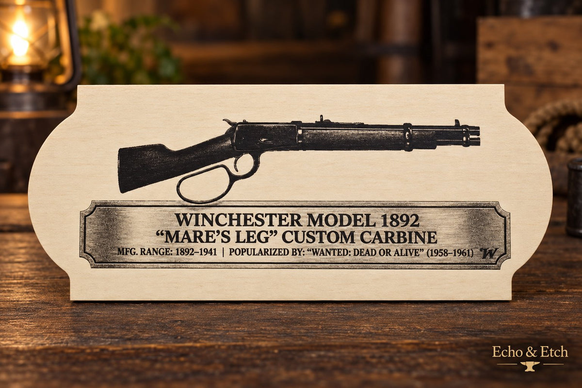 Winchester Model 1892 ‘Mare’s Leg’ Laser-Engraved Wooden Plaque